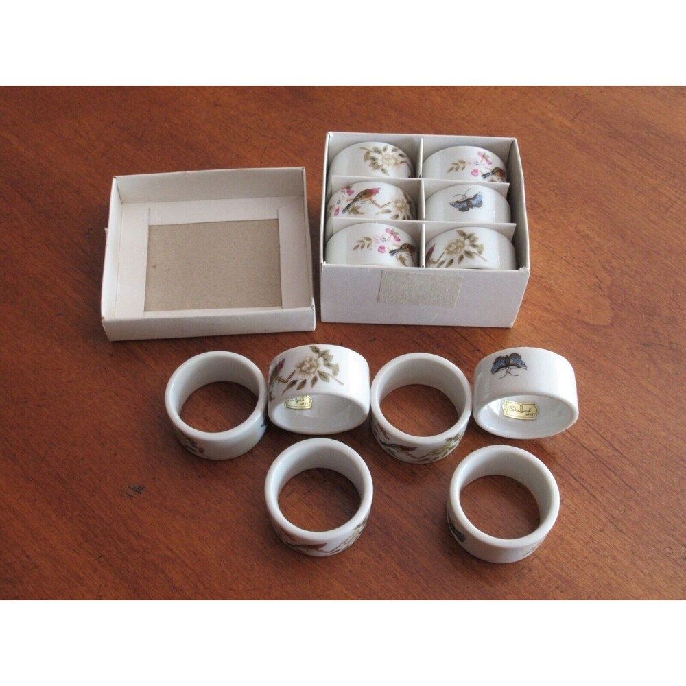 12x Shafford Chinese Garden Napkin Rings Fine China Bird Flower Butterfly Japan - Picture 10 of 11